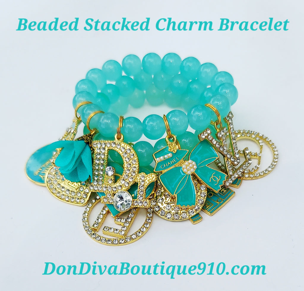 Beaded Stacked Charm Bracelet Set